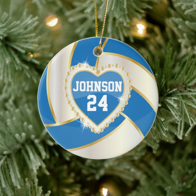 Elegant Blue, White and Gold Volleyball Ceramic Tree Decoration (Tree)