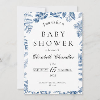 Elegant Blue & White Baby Shower Invitation