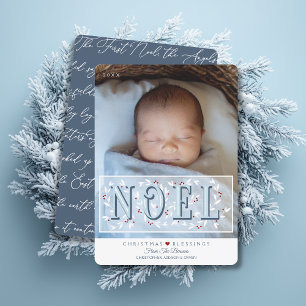Elegant Blue White Baby's First Christmas Card