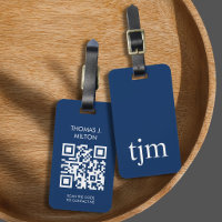 Elegant Blue White Bold Monogram QR Code