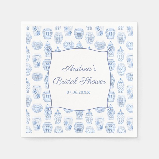 Elegant Blue White China Ginger Jar Bridal Shower Napkin (Front)