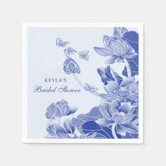 Elegant Blue White Chinoiserie Bridal Shower  Napkin (Front)