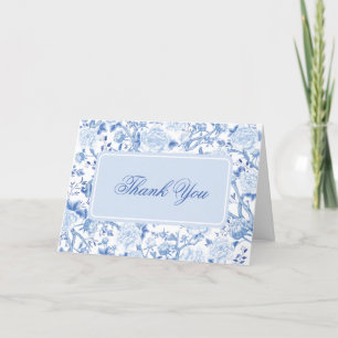 Elegant Blue White Chinoiserie Floral Bird Toile Thank You Card
