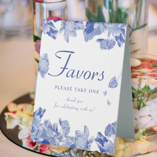 Elegant Blue White Chinoiserie Floral Favour Sign