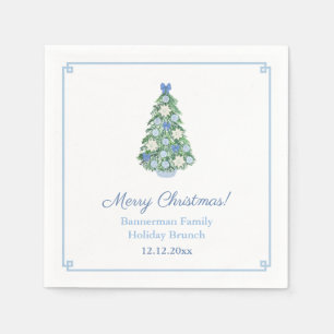 Elegant Blue White Christmas Tree Holiday Party Napkin