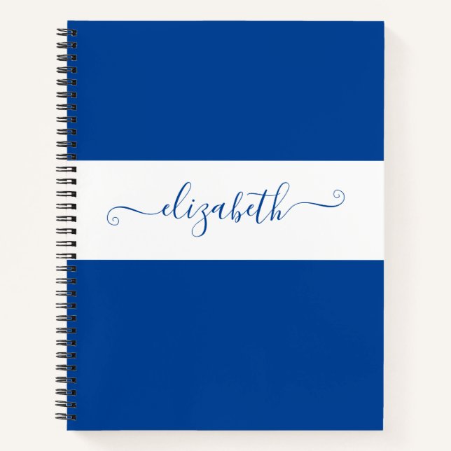 Elegant Blue White Colour Block Name Monogram Notebook (Front)