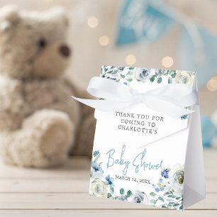 Elegant Blue White Floral Boy Baby Shower Favour Box