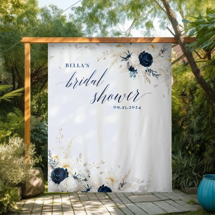 Elegant Blue White Floral Bridal Shower Backdrop Tapestry
