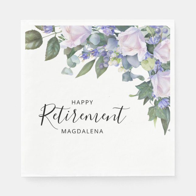 Elegant Blue White Floral Custom Retirement Party  Napkin (Front)