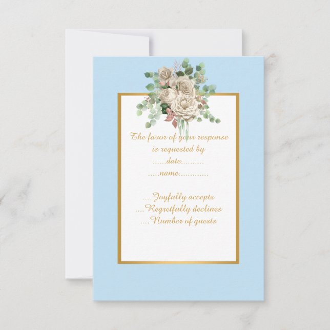 ELEGANT BLUE  WHITE FLORAL  CUSTOM RSVP (Front)