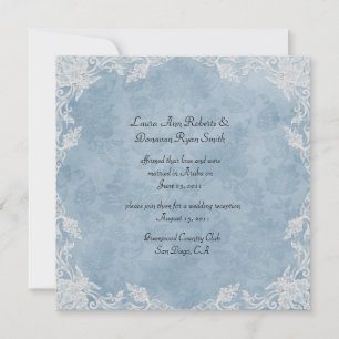 Elegant Blue White Floral Damask Post Wedding Invitation