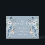 Elegant Blue & White Floral Script Save The Date<br><div class="desc">Simple modern light cornflower blue & white floral “Save the Date” card.  Names are done in elegant white script. Perfect for that spring,  summer,  fall or winter wedding.</div>
