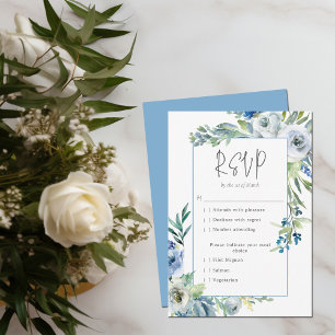 Elegant Blue White Floral Spring Garden Wedding RSVP Card