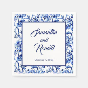 Elegant Blue White Floral Toile Wedding Napkin