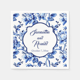 Elegant Blue White Floral Toile Wedding Napkin