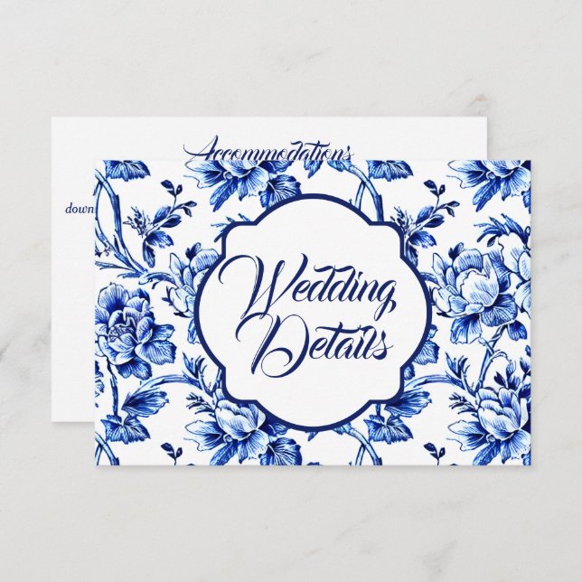 Elegant Blue & White Floral Wedding Enclosure Card (Front/Back)