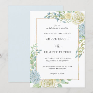 Elegant Blue White Floral Wedding Invitation