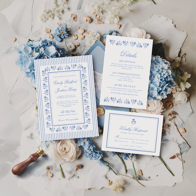 Elegant Blue & White Floral Wedding Invitation (Creator Uploaded)