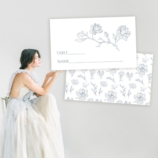 Elegant blue white floral wedding Place Card (Creator Uploaded)