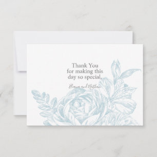 Elegant Blue White Floral Wedding Thank You Card