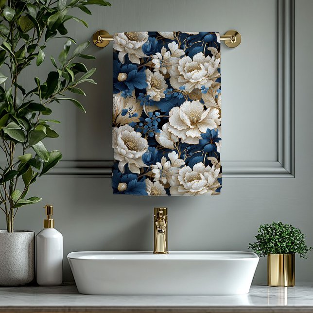Elegant blue white flowers chic modern bath towel  (Elegant blue white flowers chic modern bath towel design

)