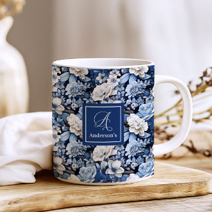Elegant Blue White Flowers Personalised Coffee Mug