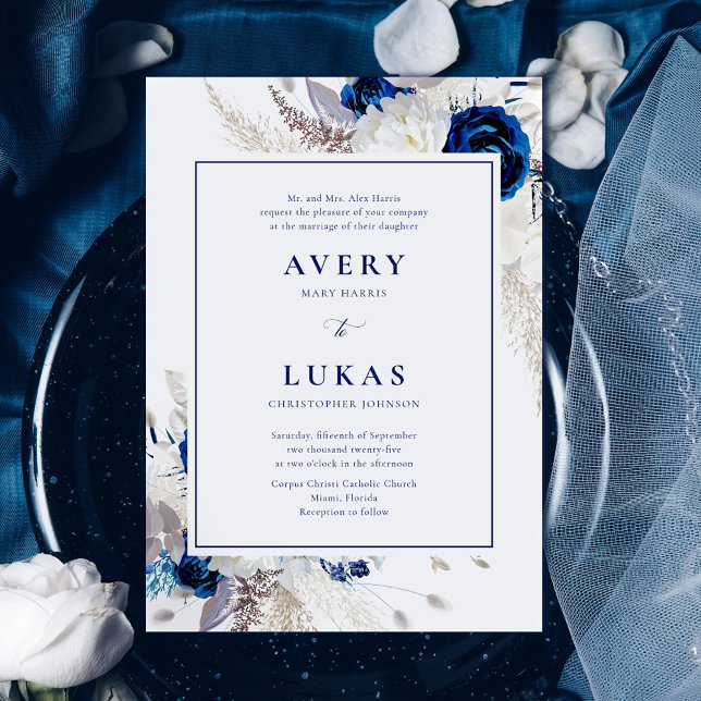 Elegant Blue & White Flowers Wedding Invitation (Creator Uploaded)