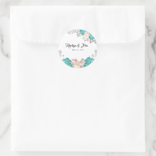 Elegant Blue White Flowers Wedding Romantic Classic Round Sticker