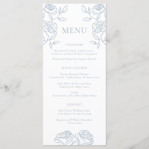 Elegant Blue & White French Roses Wedding Menu