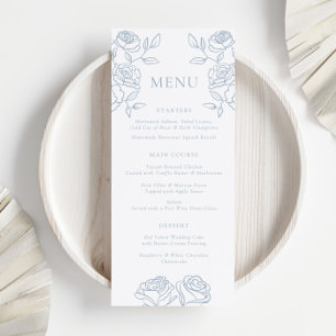 Elegant Blue & White French Roses Wedding Menu