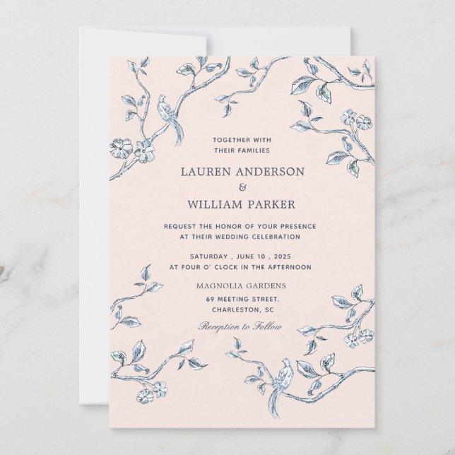 Elegant Blue & white French toile wedding   Invitation (Front)
