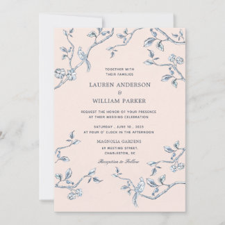 Elegant Blue & white French toile wedding   Invitation