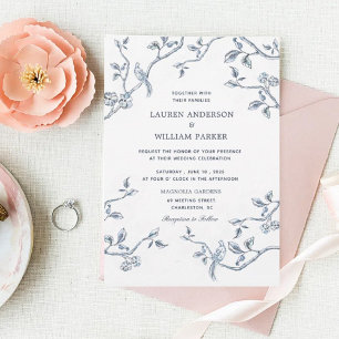 Elegant Blue & white French toile wedding Invitation