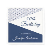 Elegant Blue White Geometric 50 Milestone Welcome