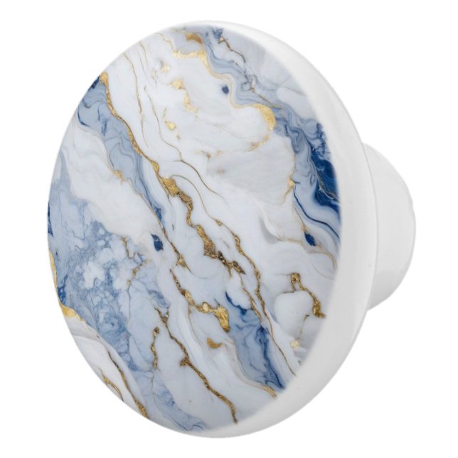 Elegant blue white gold marble granite pattern ceramic knob (Right)