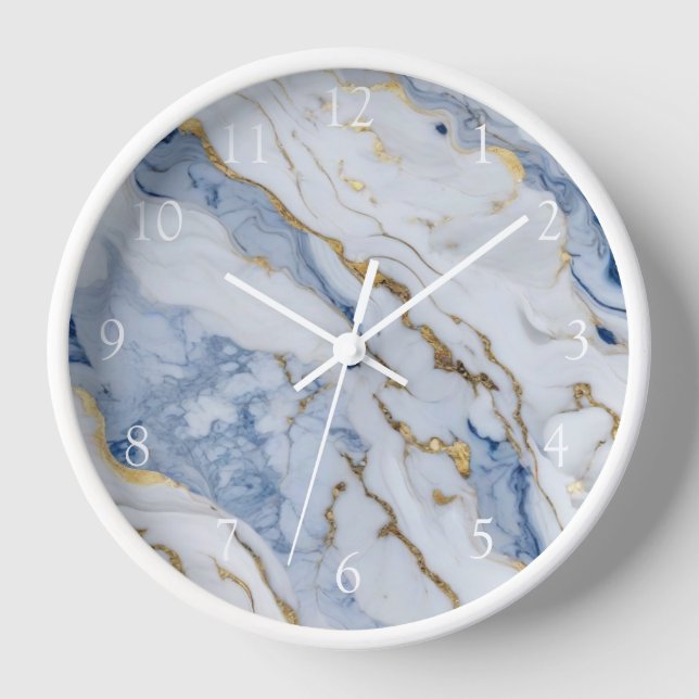 Elegant blue white gold marble granite pattern clock (Front)