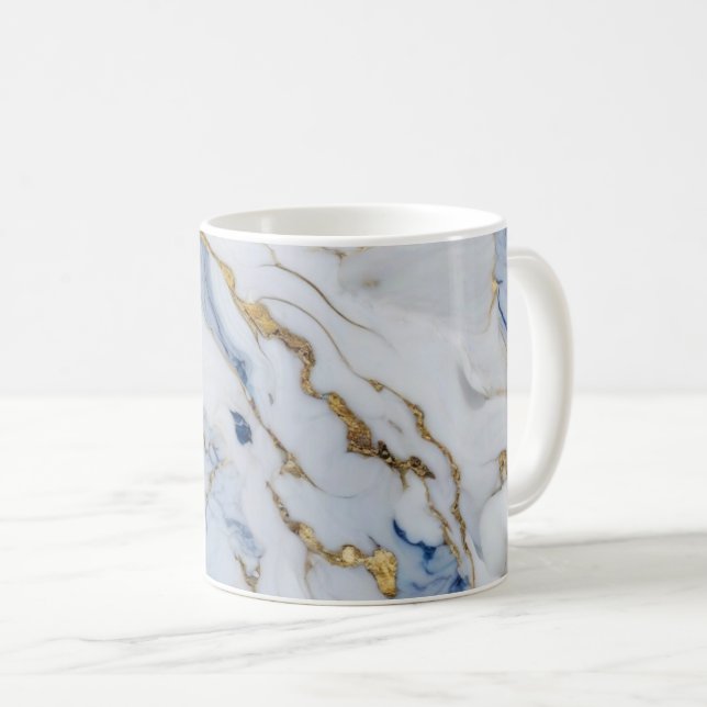 Elegant blue white gold marble granite pattern coffee mug (Front Right)