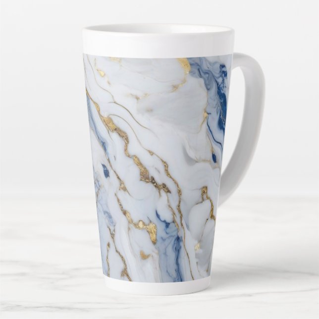 Elegant blue white gold marble granite pattern latte mug (Right Angle)