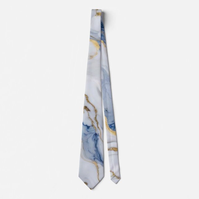 Elegant blue white gold marble granite pattern tie (Front)