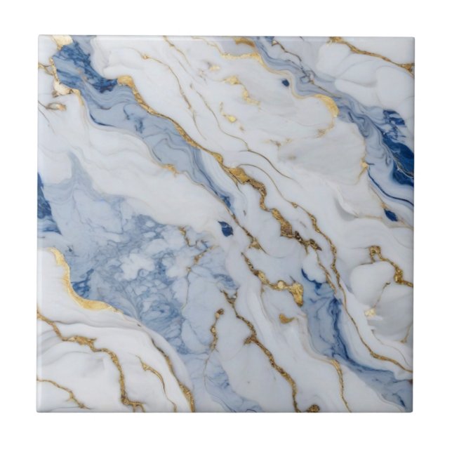 Elegant blue white gold marble granite pattern tile (Front)