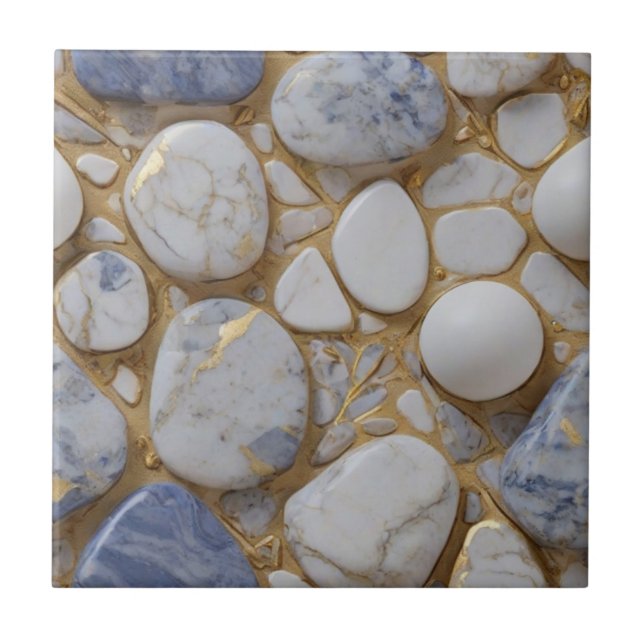 Elegant blue white gold marble stone pattern tile (Front)