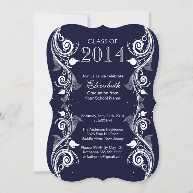 Elegant Blue White Graduation Party Invitation (Front)