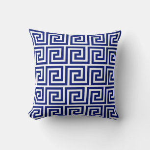 Elegant Blue & White Greek Pattern Cushion