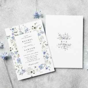 Elegant Blue White Green Floral Wedding   Invitation