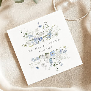 Elegant Blue White Green Floral Wedding Napkin