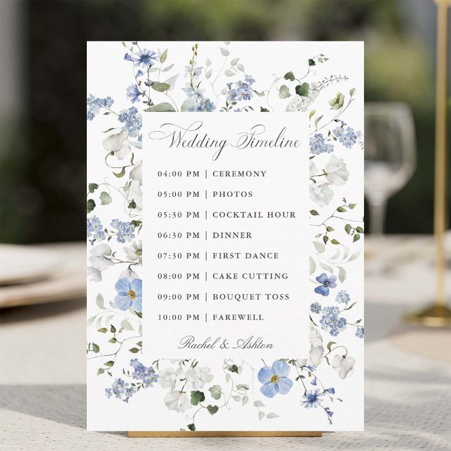 Elegant Blue White Green Floral Wedding Timeline Programme (Creator Uploaded)