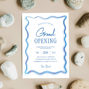 Elegant Blue & White Hand Drawn Logo Grand Opening Invitation