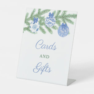 Elegant Blue & White Holidays Party Cards & Gifts Pedestal Sign