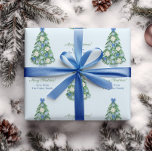 Elegant Blue & White Holidays Tree Merry Christmas Wrapping Paper<br><div class="desc">A fancy decorated Christmas Tree with blue and white Chinoiserie ornaments,  white poinsettia and blue bows. These elements were handpainted by yours truly before being arranged into a repeating pattern with the ability to add personalised text.</div>