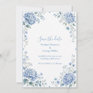 Elegant Blue white Hydrangea Floral Wedding Invitation